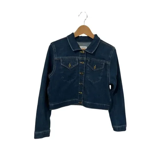 Calvin Klein Women’s Cropped Denim Jacket Blue Stretch Jean Size L - Picture 7 of 11